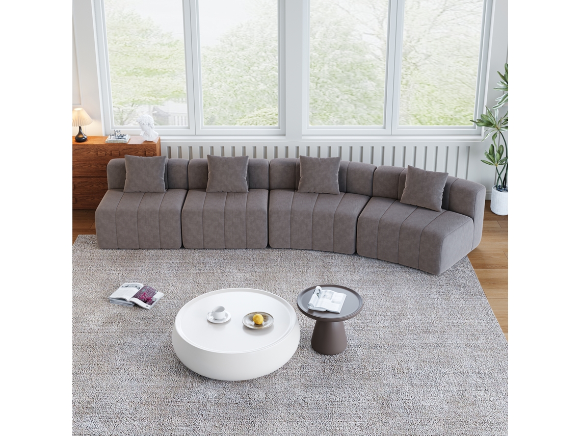 Módulo De Sofá Curvo Em Chenille Com 2 Almofadas, Sofá Semicircular Curvo E Simétrico Para Quarto, Sala De Estar, Escritório