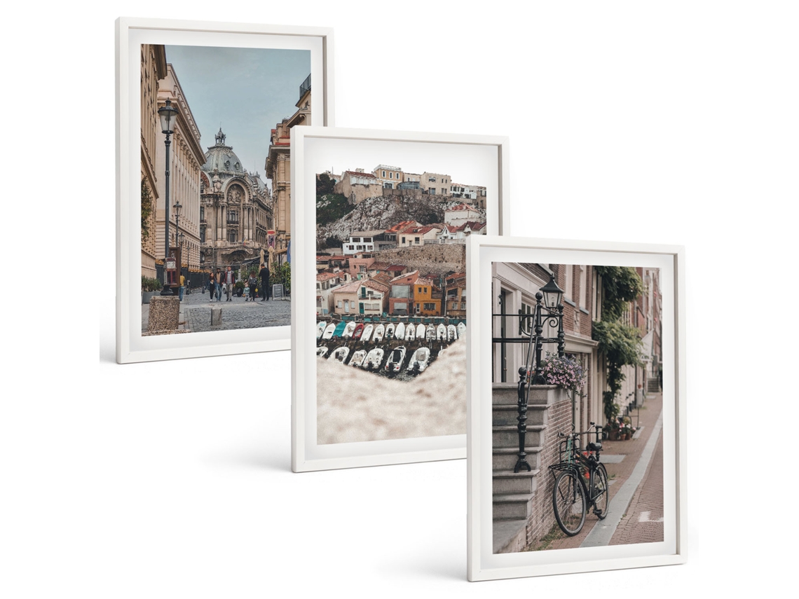 Conjunto De Pinturas Ruas Charmosas Da Cidade Portuária Espelharte (3 Peças 40x60 Cm)