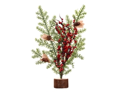 Laxiscreed Decoração De Natal Com Pinheiro Artificial, Folhas Vermelhas E Castanhas Para Ecrã E Mesa