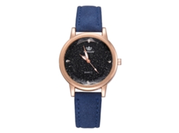 Relógio de Pulso Feminino Moderno de Aço com Pulseira Pu e Dial Redondo Movimento Quartzo Azul