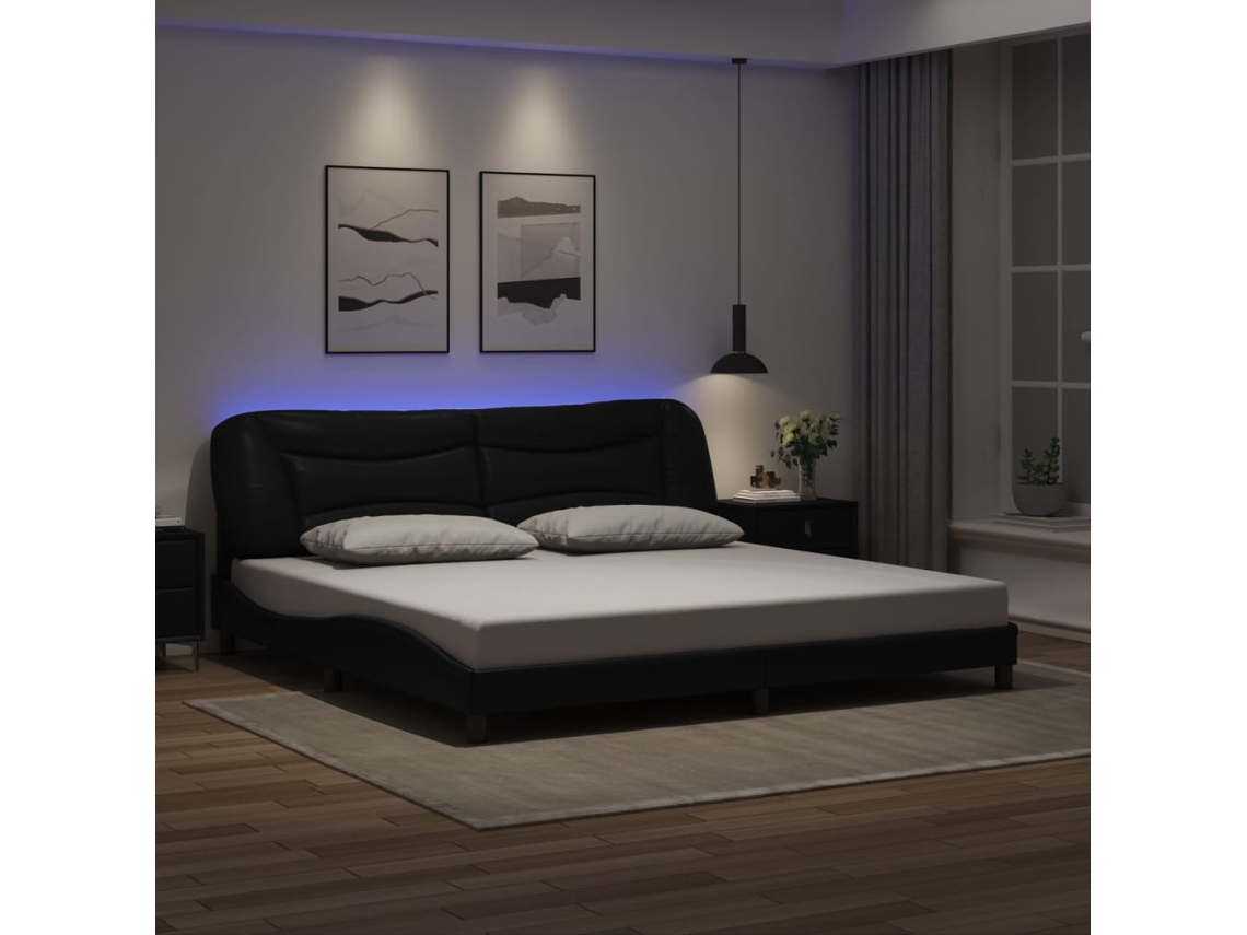 Vidaxl Estrutura De Cama Com Led Sem Colchão Hvar 200x200cm Preto
