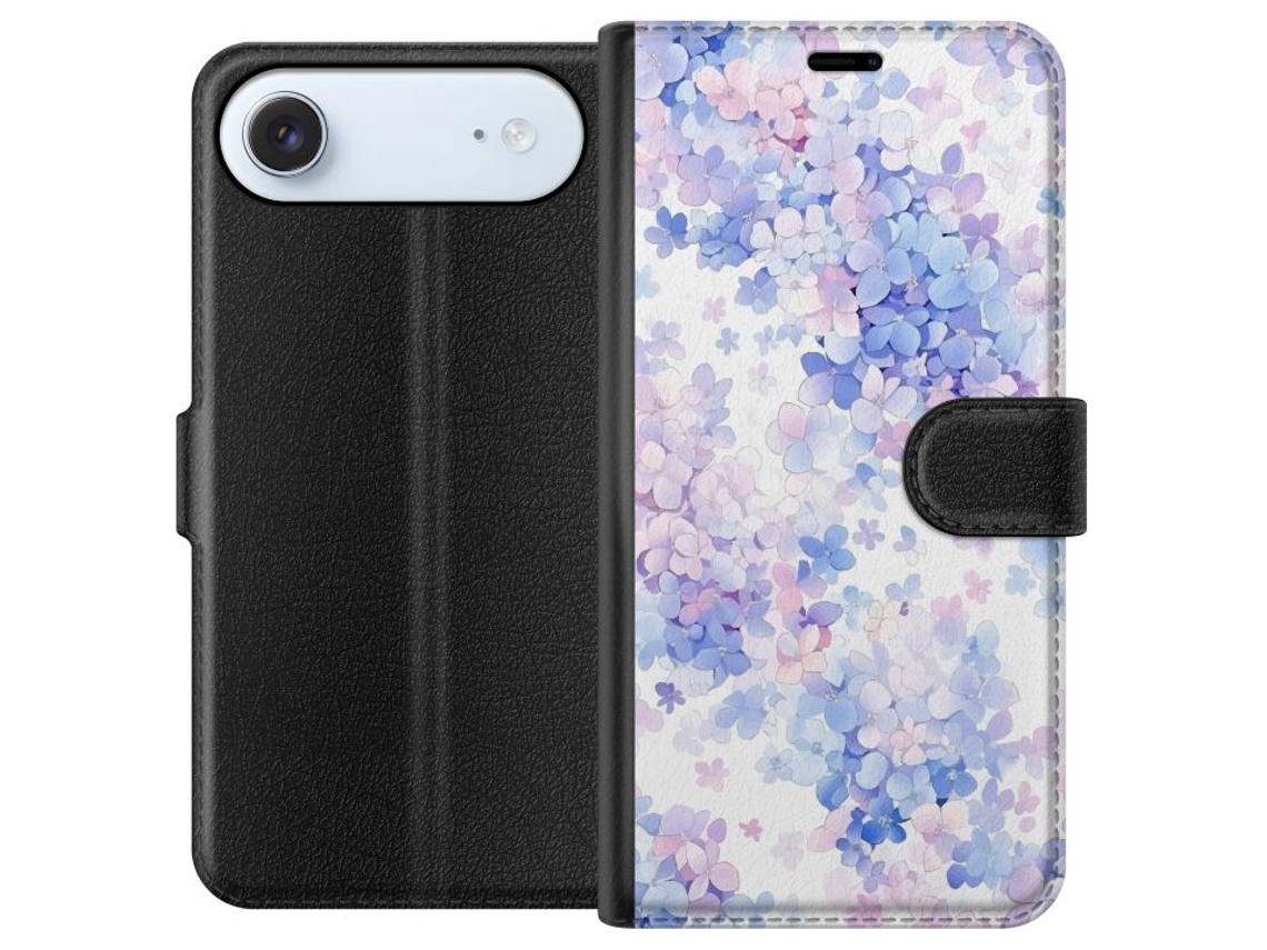 Capa Carteira Compatível Com Apple Iphone Air. Estampa Floral Delicada Em Tons Pastel De Azul, Rosa E Roxo, Ilustração Suave E Romântica.