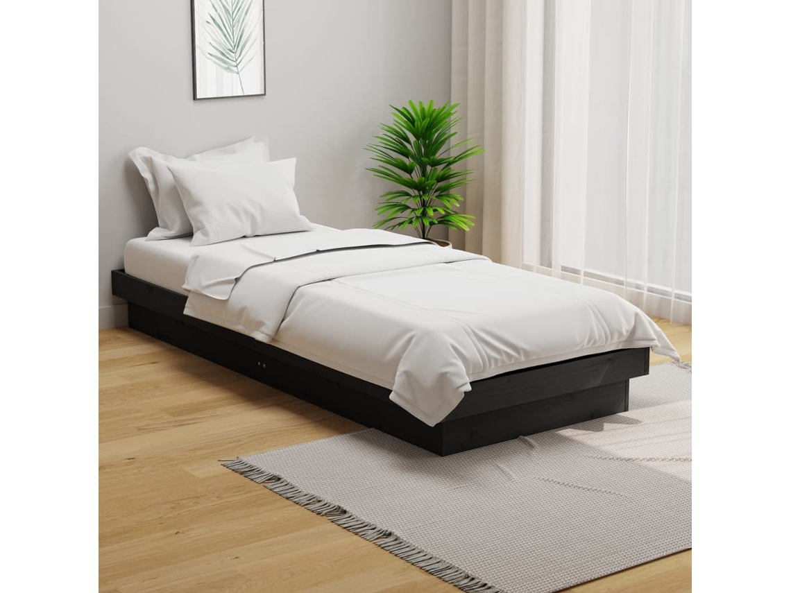 Vidaxl Estrutura Cama Pequena Solteiro 75x190 Cm Madeira Maciça Cinza