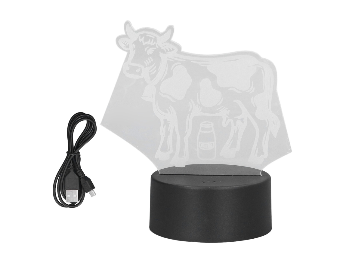 Bj-lâmpada De Mesa 3d Com 7 Led Cores Para Crianças, Luz Noturna Acrílica, Interruptor Touch, USB, Gado Leiteiro Decorativo