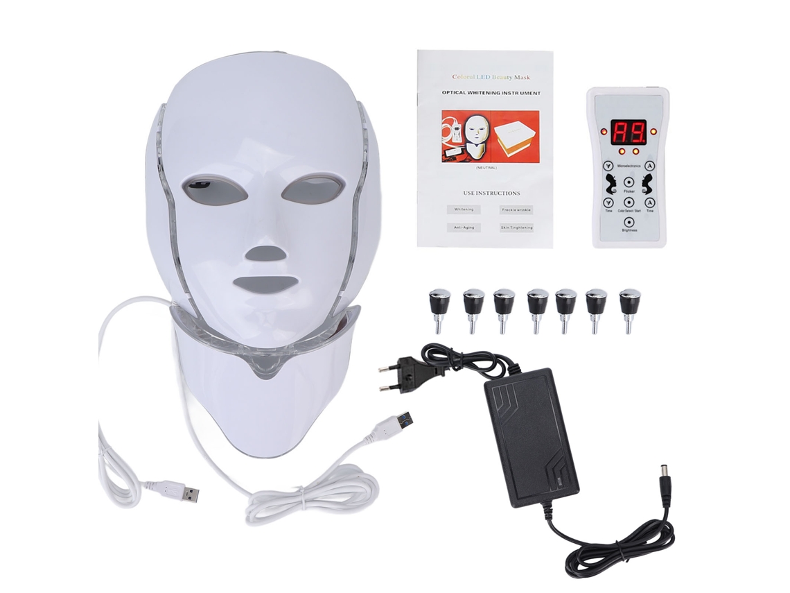 Máscara Led De 7 Colores Para Rejuvenecimiento Facial Con Terapia De Fotones Y Mascarilla De Cuello