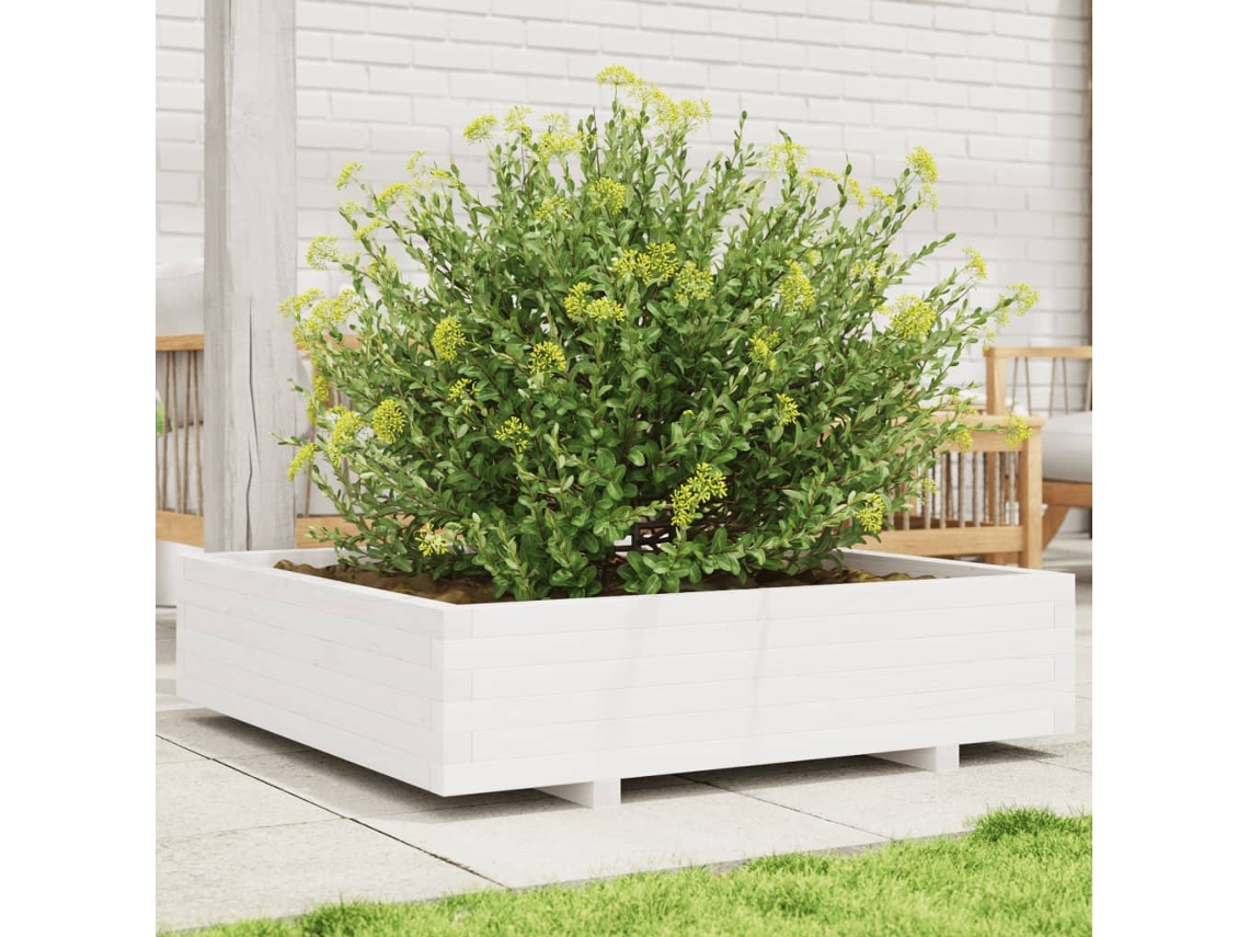Vidaxl Vaso/floreira De Jardim 100x100x26,5 Cm Pinho Maciço Branco