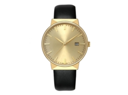 Relógio de pulso masculino em couro PU com calendário, movimento de quartzo à prova d'água (mostrador dourado)