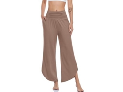 2026 pantalones de Yoga de Pierna Ancha para Mujer de Cintura Alta Confortables Con Bolsillos XL Café Claro