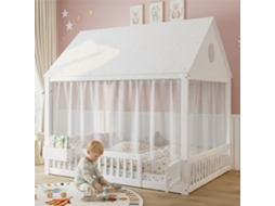 Cama Solteiro 140x200cm Com Berço Janela Telhado Armário Branco