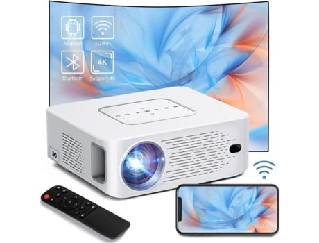 EKASN Videoprojecteur 1080P Nativo 4K Full Hd Portátil Android9.0 Wifi Bt Projetor Youtube Netflix-Branco