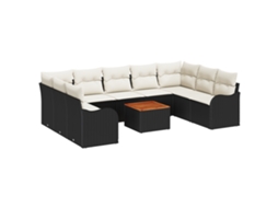 Conjunto 10 Conjunto De Sofá De Jardim Vidaxl Preto Vime Pe (289 X 177,5 X 69 Cm)