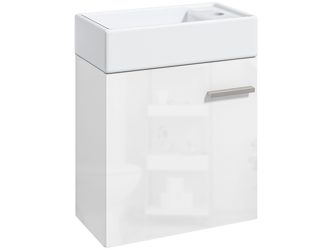 Móvel com Lavatório Mdf e Cerâmica Cor Branco de Alto Brilho 40x23x50 cm Homcom