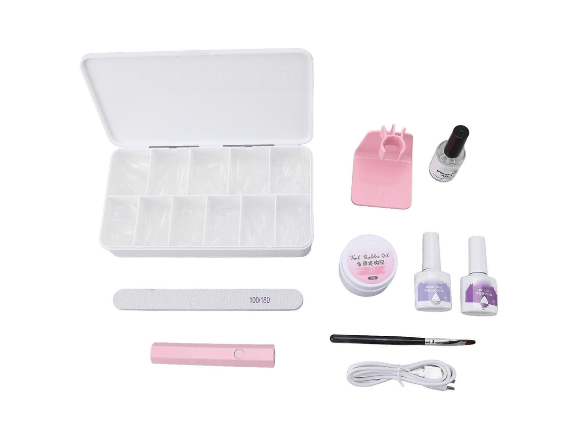Nail Extension Set With Uv Lamp 550pcs Almond Shape Tips Strengthener Top Base Coat Kit GOKOCO