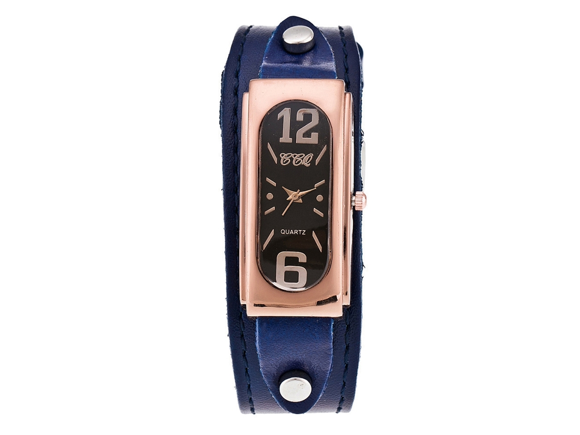 Relógio de Pulseira Masculino Vintage Ccq com Pulseira de Pu e Mostrador Retangular Azul