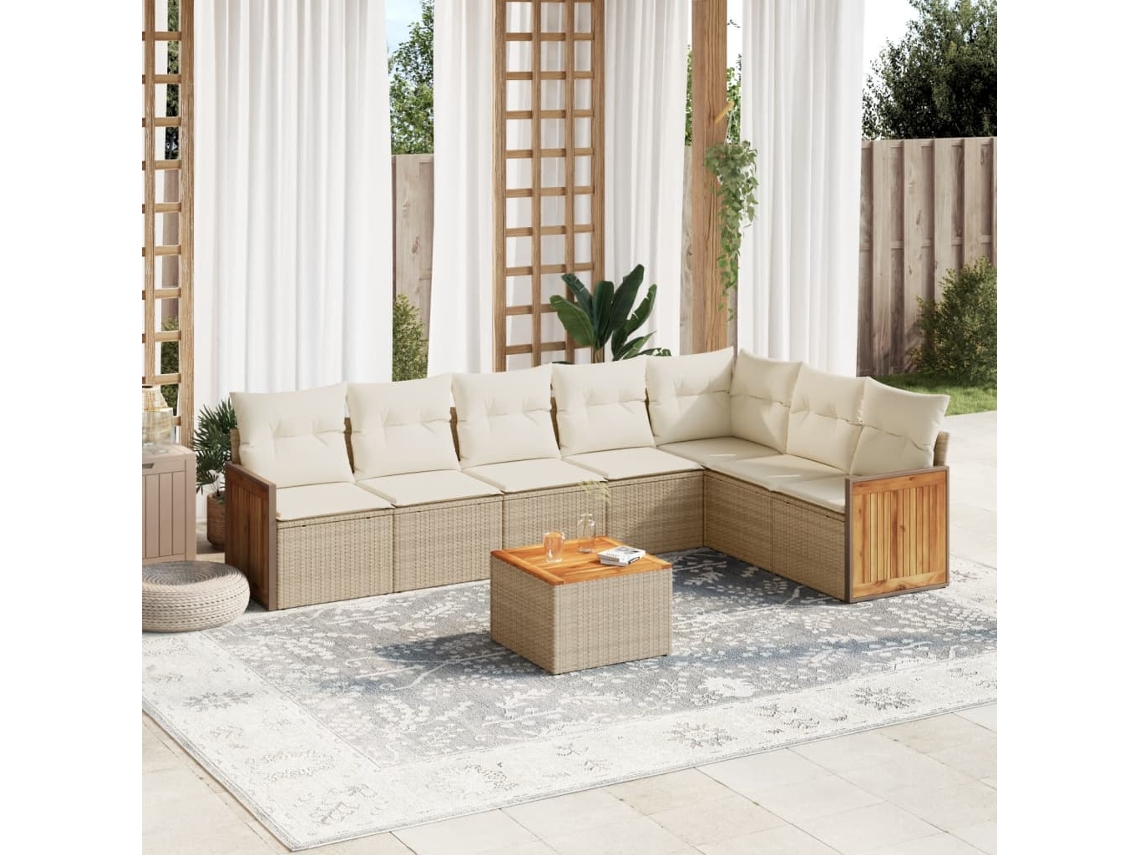 Vidaxl 8 Pcs Conjunto De Sofás P/ Jardim Com Almofadões Vime Pe Bege