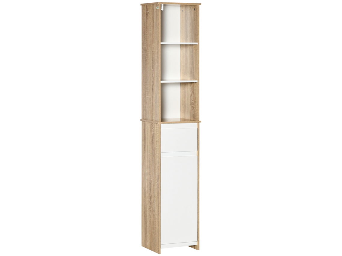 Armário De Banheiro Em Estilo Aconchegante Com 3 Nichos Com Gavetas E Prateleira, Branco Com Acabamento Em Carvalho Claro.