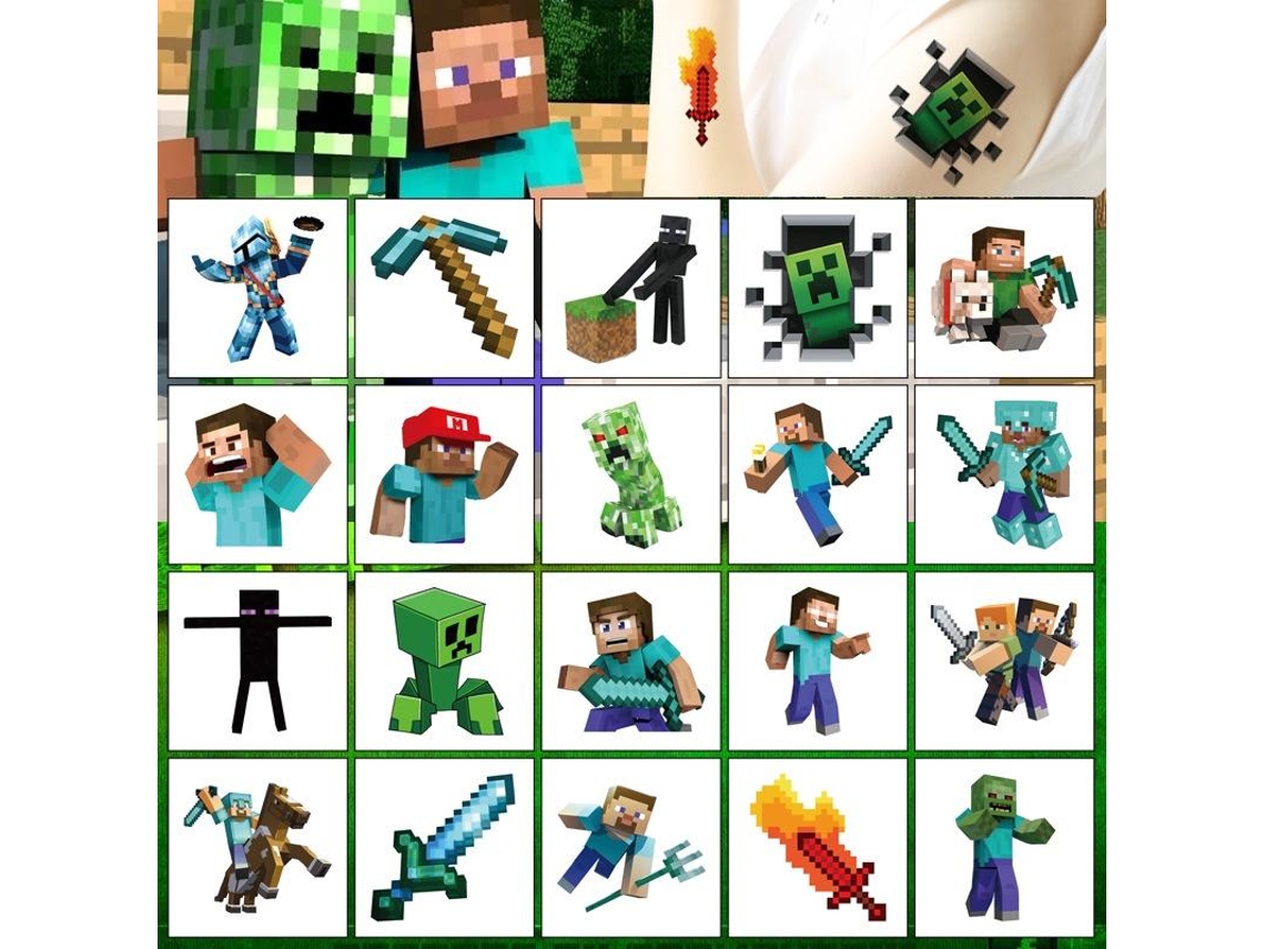 20 Adesivos De Tatuagem Do Minecraft Para Lembrancinhas De Festa De Aniversário, Para Encher Sacolinhas De Doces. Brilvibera