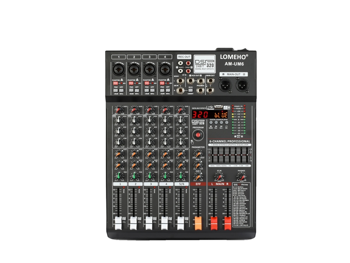 Mixer De Áudio, 6 Canais, Funcionalidade Bluetooth E Usb, Plugue Eu