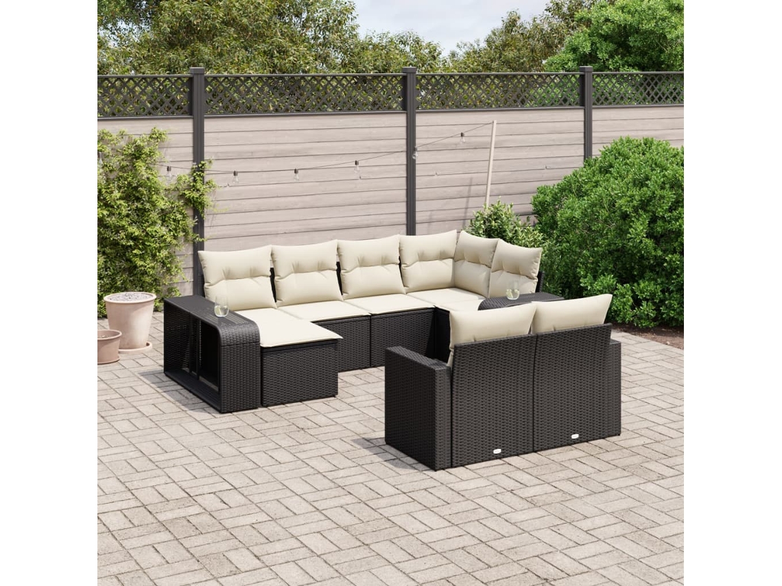 Vidaxl 10 Pcs Conjunto Sofás De Jardim C/ Almofadões Vime Pe Preto