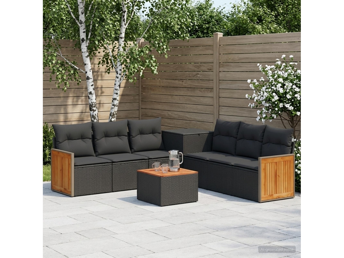 Vidaxl Conjunto De Sofás 8 Unid. Preto Rattan Poliéster E Aço