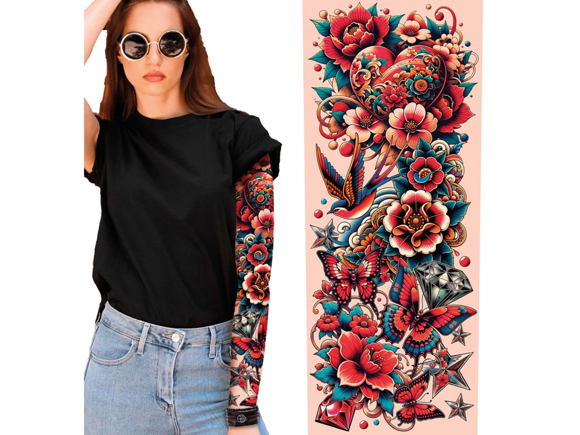 Manga de tatuagem multicolorida adulta