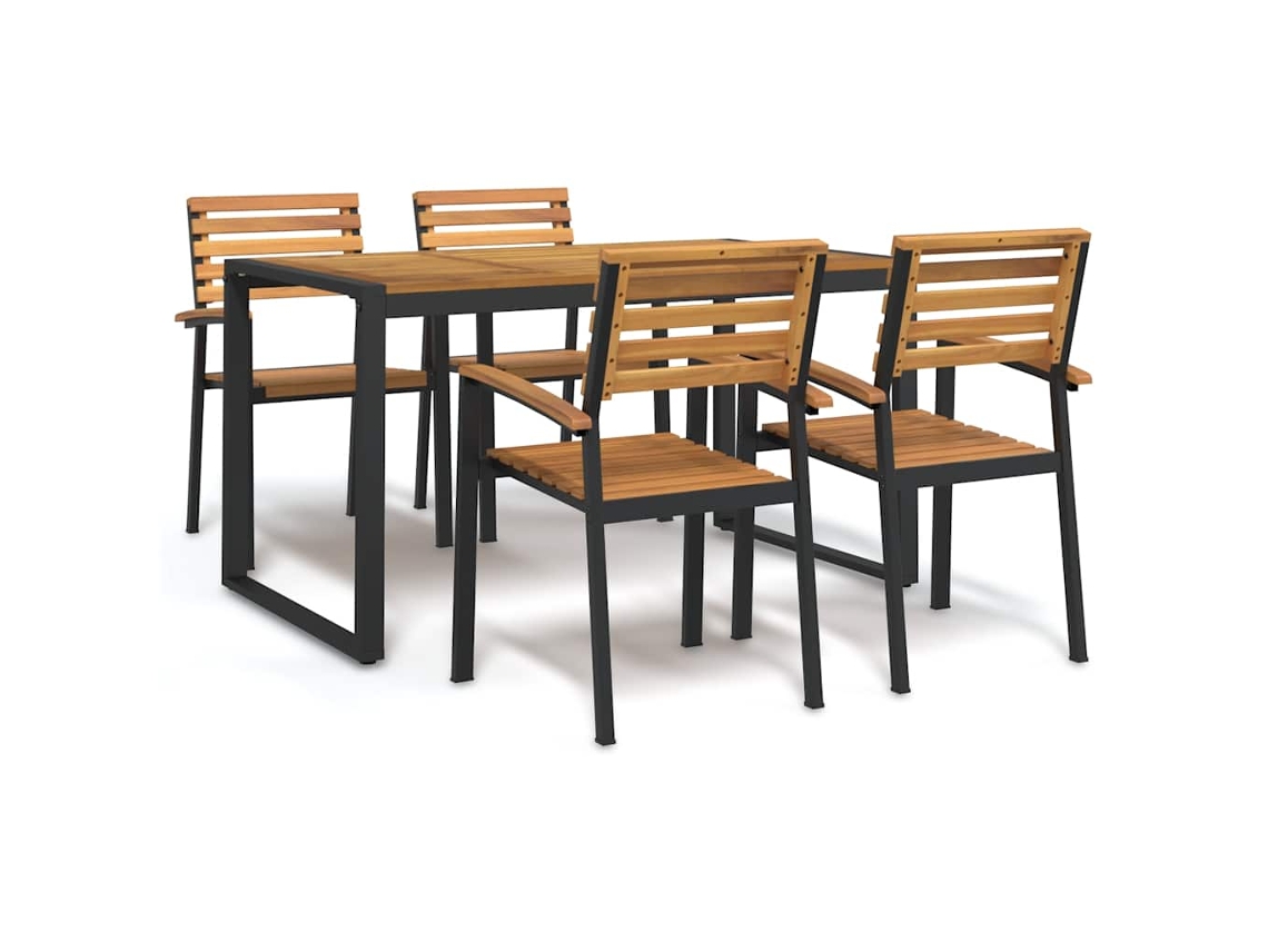 Vidaxl Conj. Jantar P/ Jardim 5 Pcs Madeira De Acácia Maciça E Metal