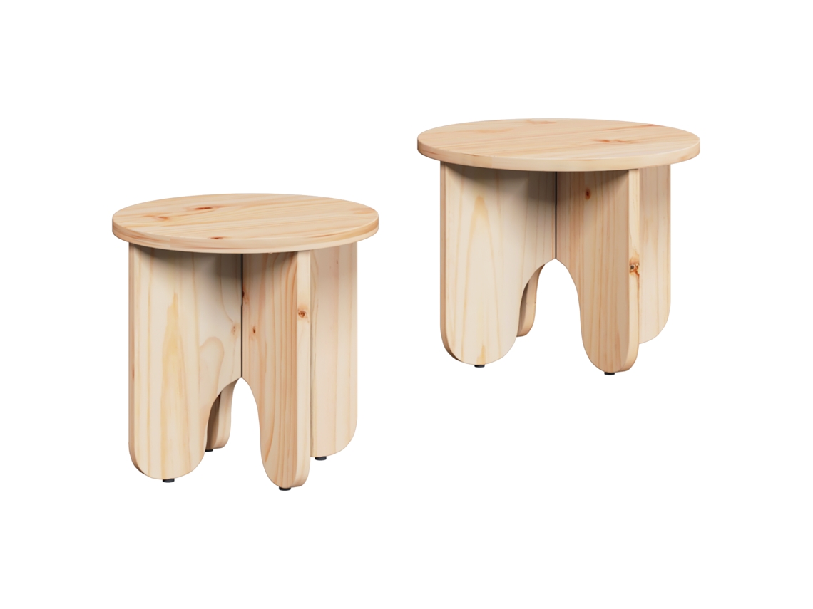 Conjunto 2 Mesa De Café Redonda Vidaxl Castanho Madeira De Pinho Maciça (39,5 X 39,5 X 30 Cm)