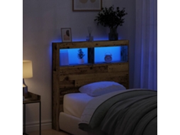 Vidaxl Armário De Cabeceira Com Luzes Led 100x17x102 Cm Madeira Velha