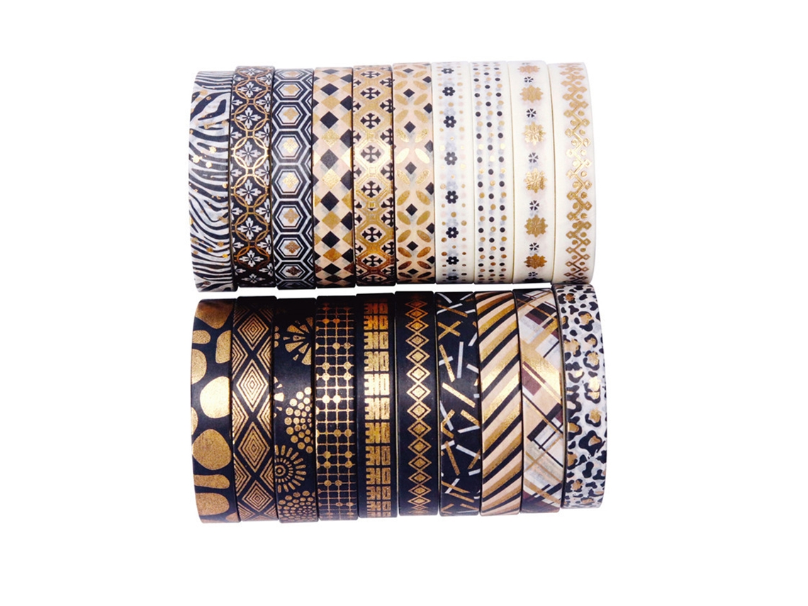 Set De 20 Fitas Washi Slim De Ouro 7mm Para Artesanato, Scrapbooking, Diários E Presentes