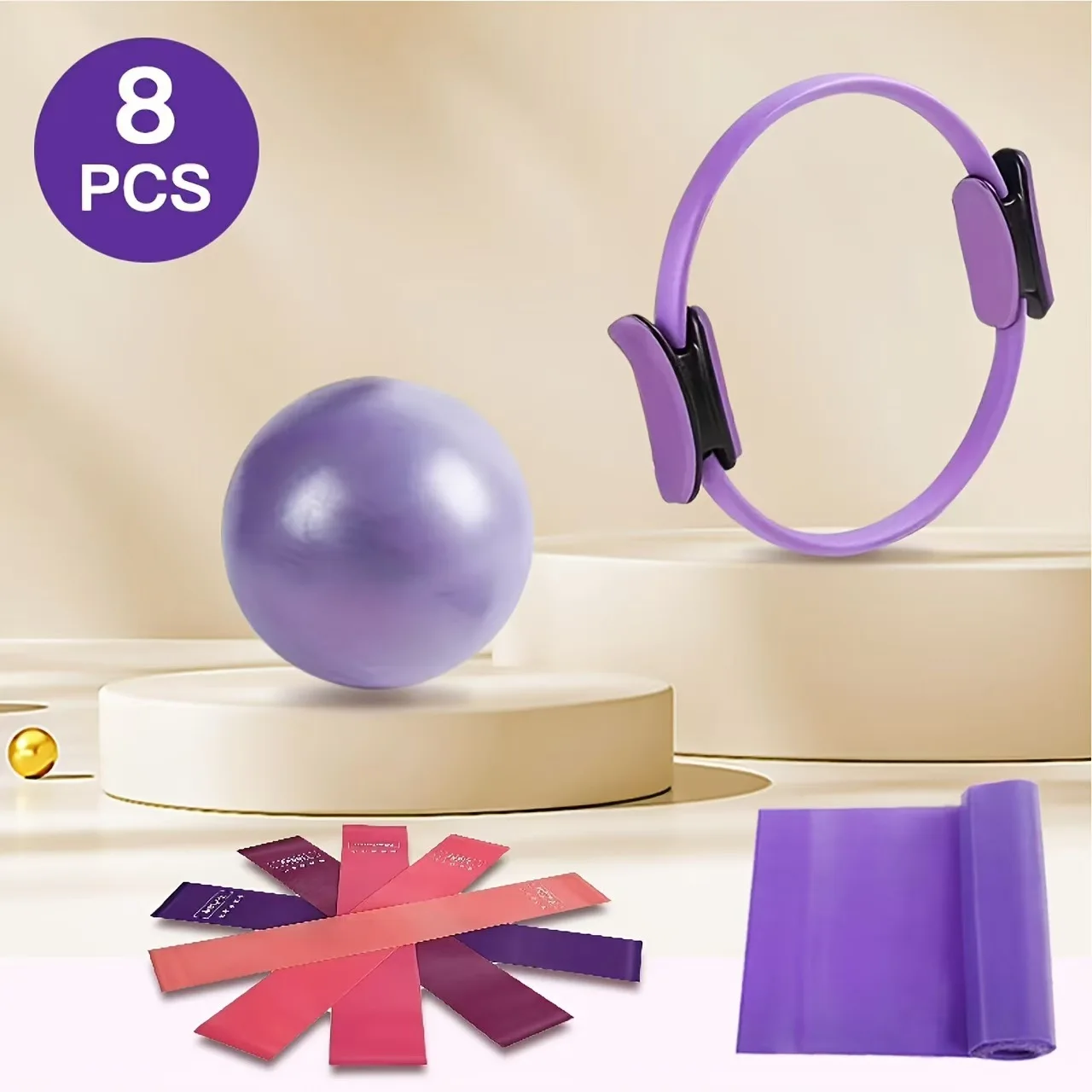 Conjunto De Anéis De Ioga (roxo, 8 Peças), Cor Sólida, Material Pp, Elástico.