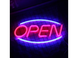 Placa Acrílica Dupla Face com Luzes Neon Bicolores Open