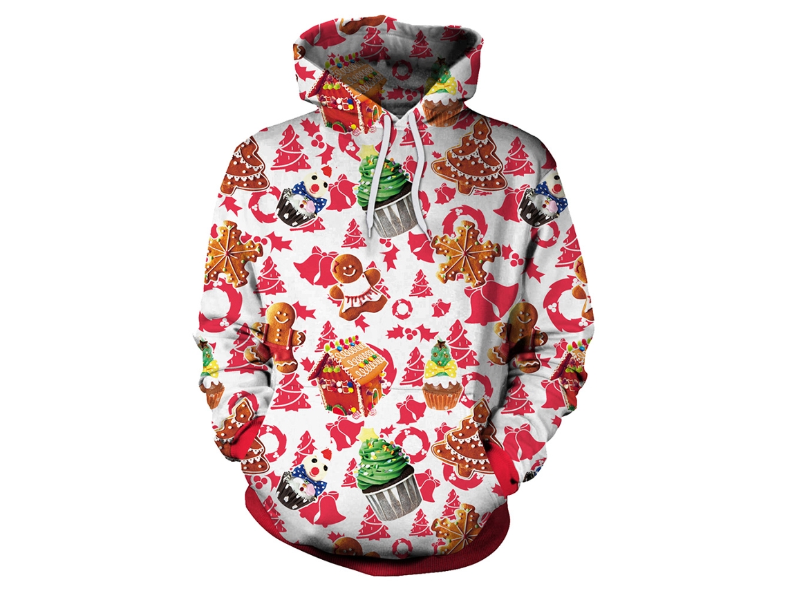 Laxiscreed Sweatshirt De Natal Com Capuz Estampada, Manga Longa, Cor Branca, Tamanho 2xl