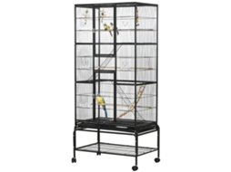 Gaiola para Pássaros 3 Níveis com Rodas S/MARCA 83x53x180 cm preta com poleiros comedouros brinquedos rampas prateleira