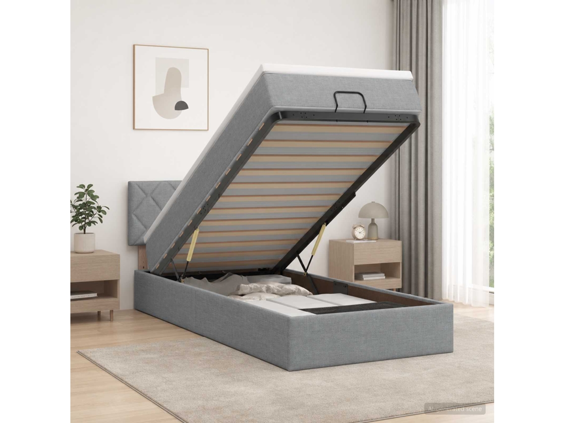 Vidaxl Cama Ottoman Com Colchão E Led Cinzento-claro 90 X 190 Cm