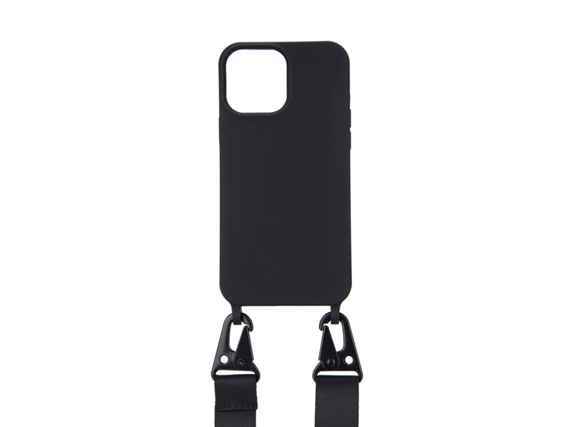 Capa com Cordão Pescoço Mosquetão para iPhone 13 EKO Rígida Preto