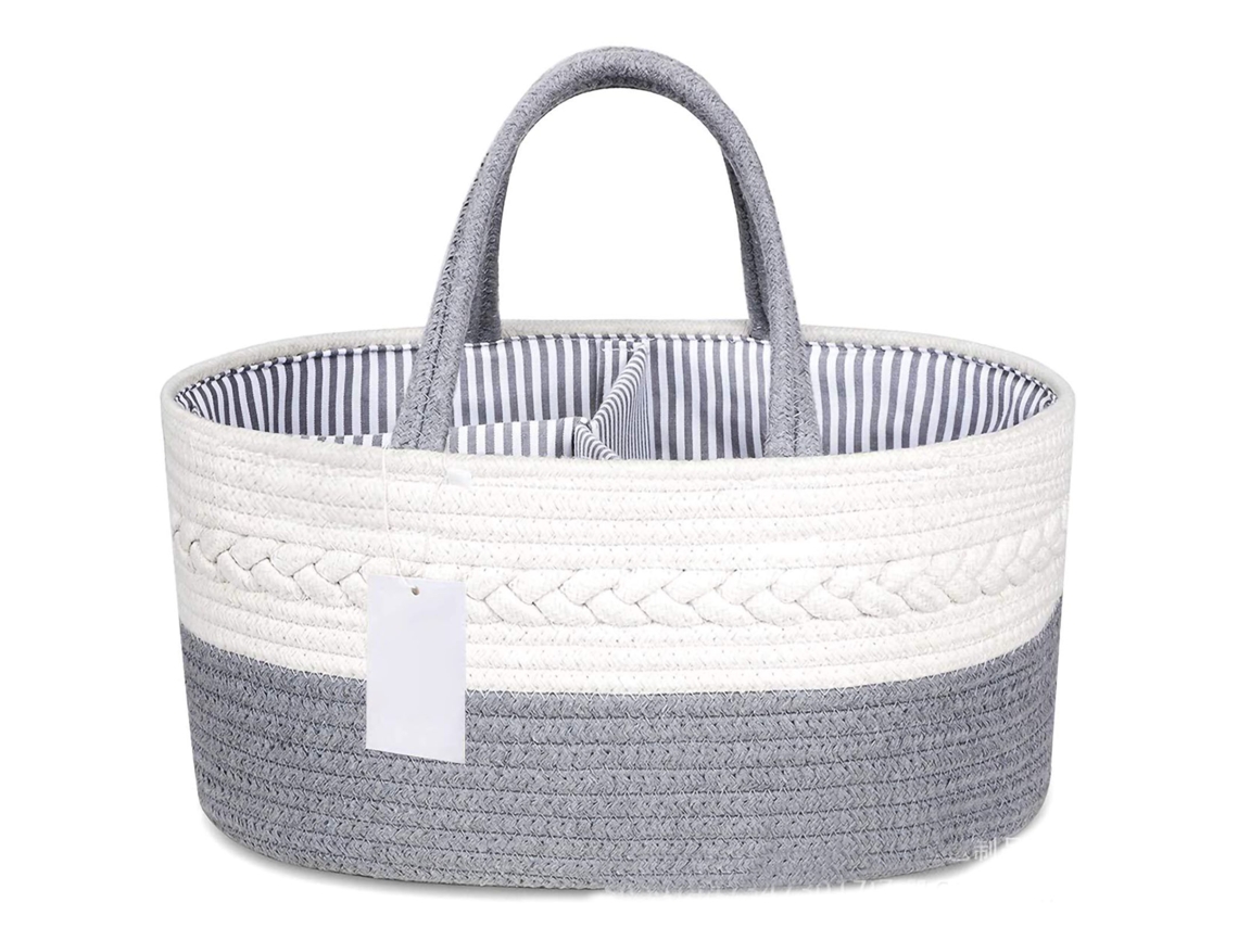 Primerox cesta de Armazenamento de Corda de Algodão Simples Bonita para Bebê Brinquedos 39x18x25cm Cinza