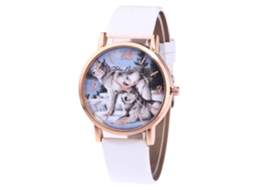 Relógio de Pulso Feminino de Quartzo com Pulseira de Couro Pu Estilo Simples Branco