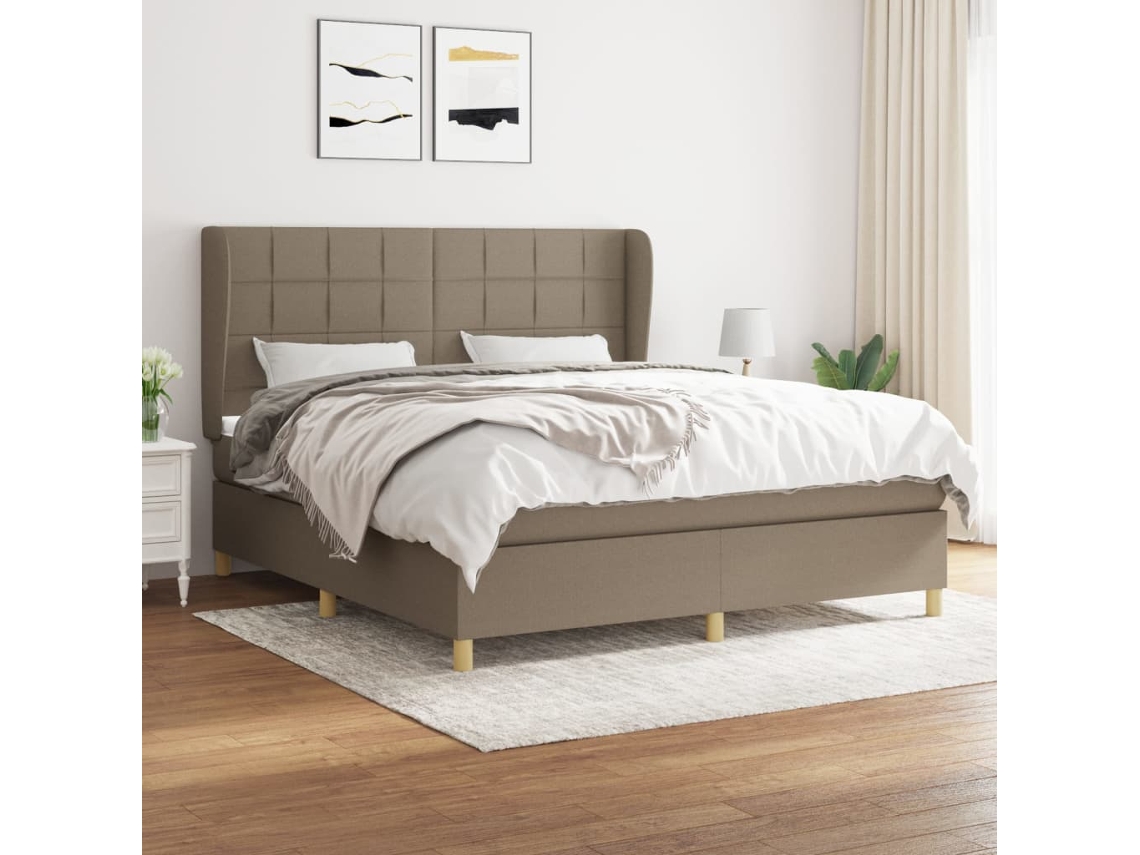 Vidaxl Cama Com Molas/colchão 160x200 Cm Tecido Castanho-acinzentado
