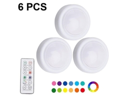 6 Luzes De Noite Led Com 16 Cores, Controle Remoto, Timer, Sem Fio, Para Armários E Ambientes