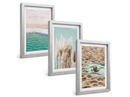 Composição De Quadros Ondas Da Praia, Chapéu De Grama Espelharte (3 Peças 20x30 Cm)