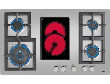 Placa de Gás e Vitrocerâmica TEKA EFX 90 4G 1H AI AL DR (Elétrica e Gás BP - 86 cm - Inox) — Gás Butano-Propano e Vitrocerâmica | Largura: 86 cm