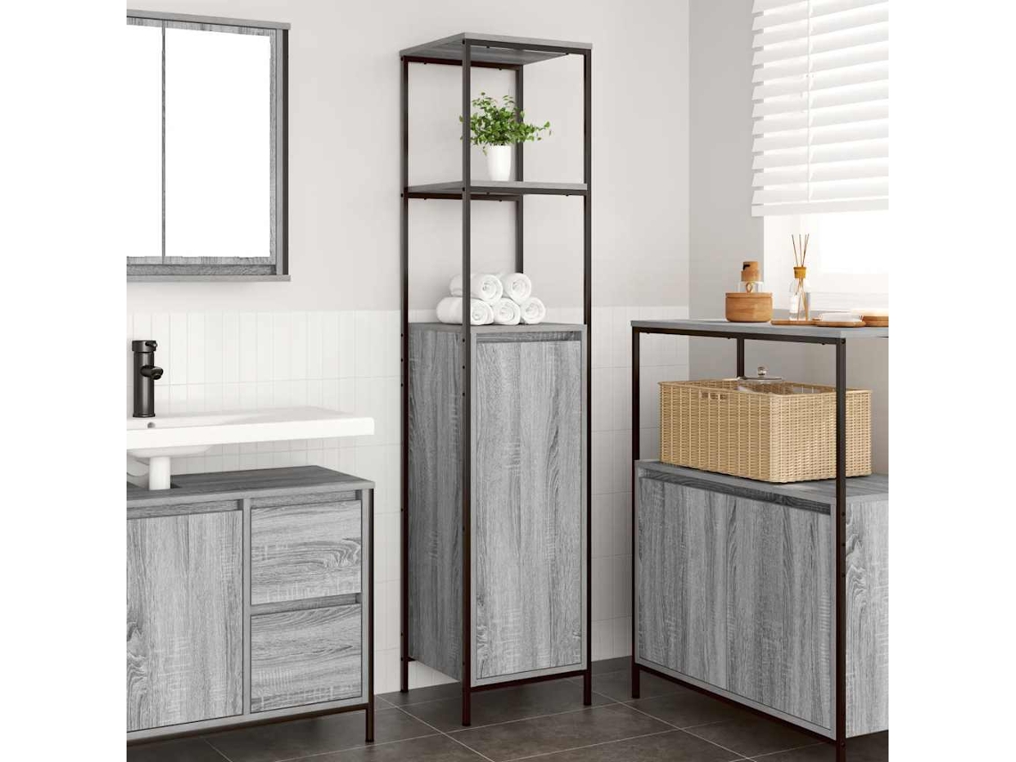 Vidaxl Armário De Banheiro Com Prateleiras, Cinza, Modelo Sonoma, 36x35x165 Cm