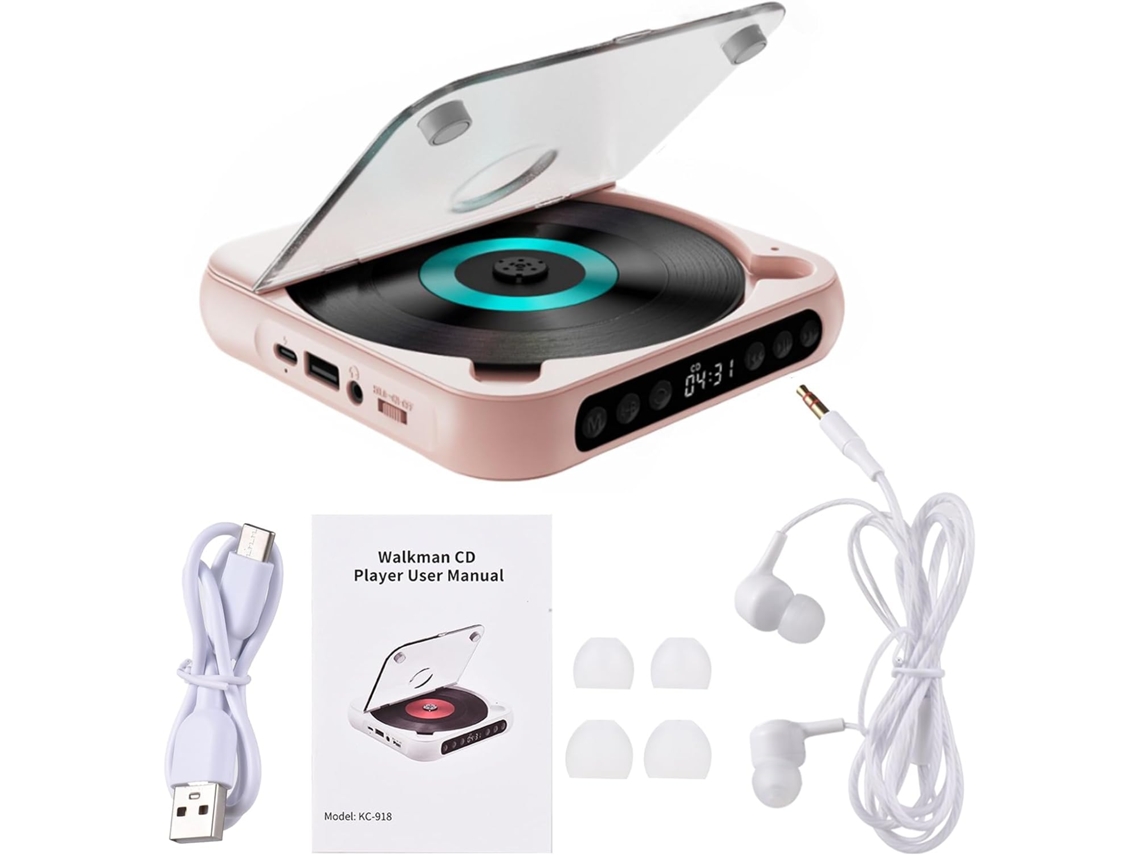 Leitor Cd Portátil Pusokei Com Duas Caixas De Estéreo, De De Mesa Recarregável Com Bluetooth E Hifi