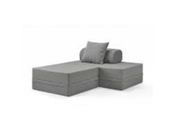 Sofá Modular 2 Lugares + Puff Convertível Bouclette Cinza Escuro | SKOFFA
