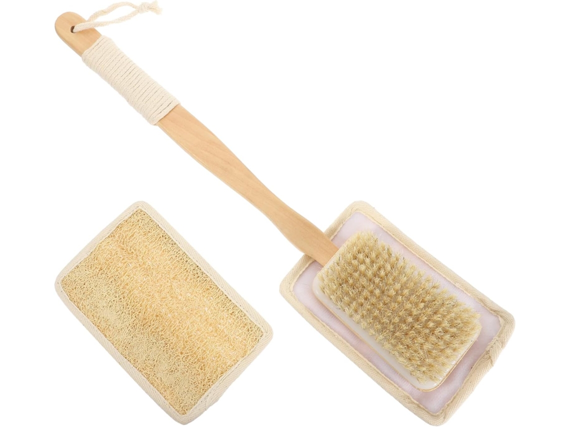 Escova Esfoliante Corporal Com Cabo Longo Em Bucha Vegetal Natural, Fácil De Segurar, Para Cuidados Com A Pele No Banho