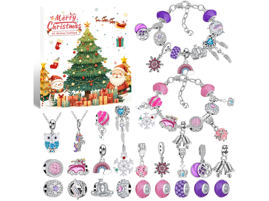 Calendário Do Advento Com Kit De Pulseiras De Natal, 24 Grades Elysve