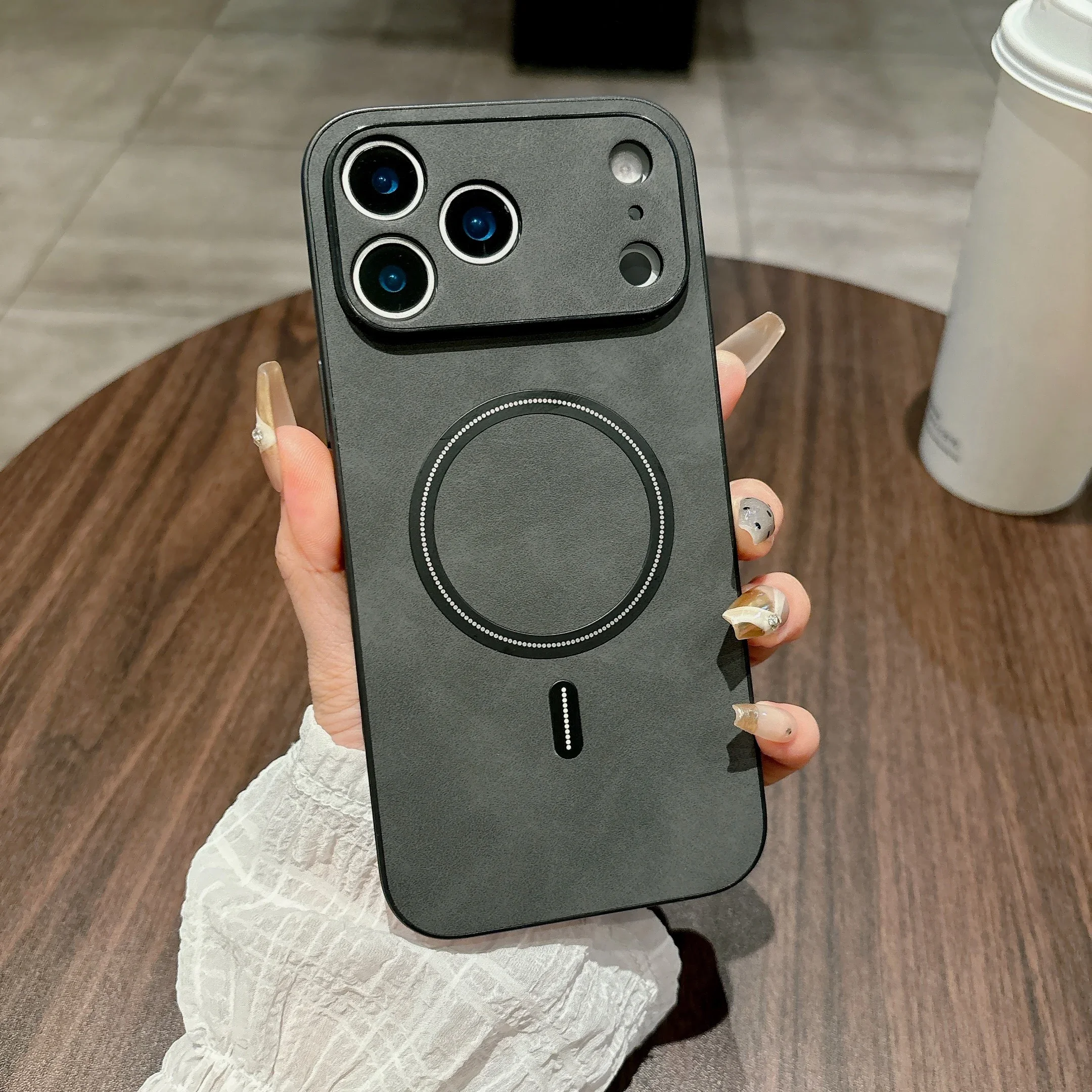 (preto 12) Capa De Celular Em Couro Magnético Com Carregamento Sem Fio, Estrutura Resistente A Choques E Quedas.