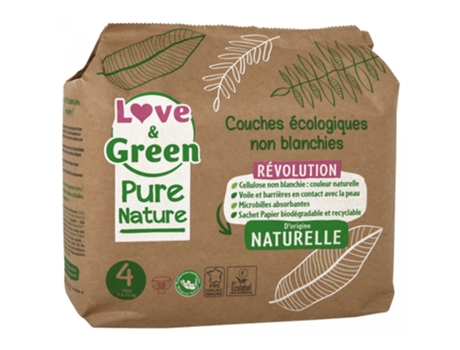 Fralda Ecológica Pure Nature 38 Tamanho 4 Maxi 7 a 14 kg LOVE & GREEN