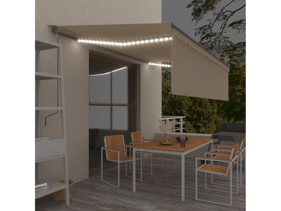 Vidaxl Toldo Automático Com Estore/led/sensor De Vento 5x3 M Cor Creme