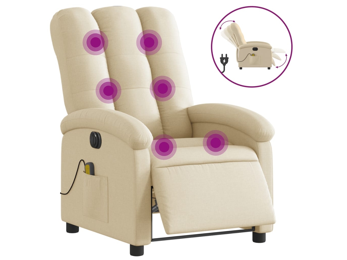 Electric Massage Recliner Chair, Electric Massage Recliner Chairs Vidaxl Creme Tecido